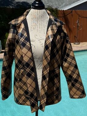 Vitamin plaid open front relaxed fit flannel jacket